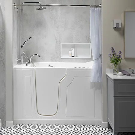 Walk-in tub with shower niche when designing a shower for mobility needs
