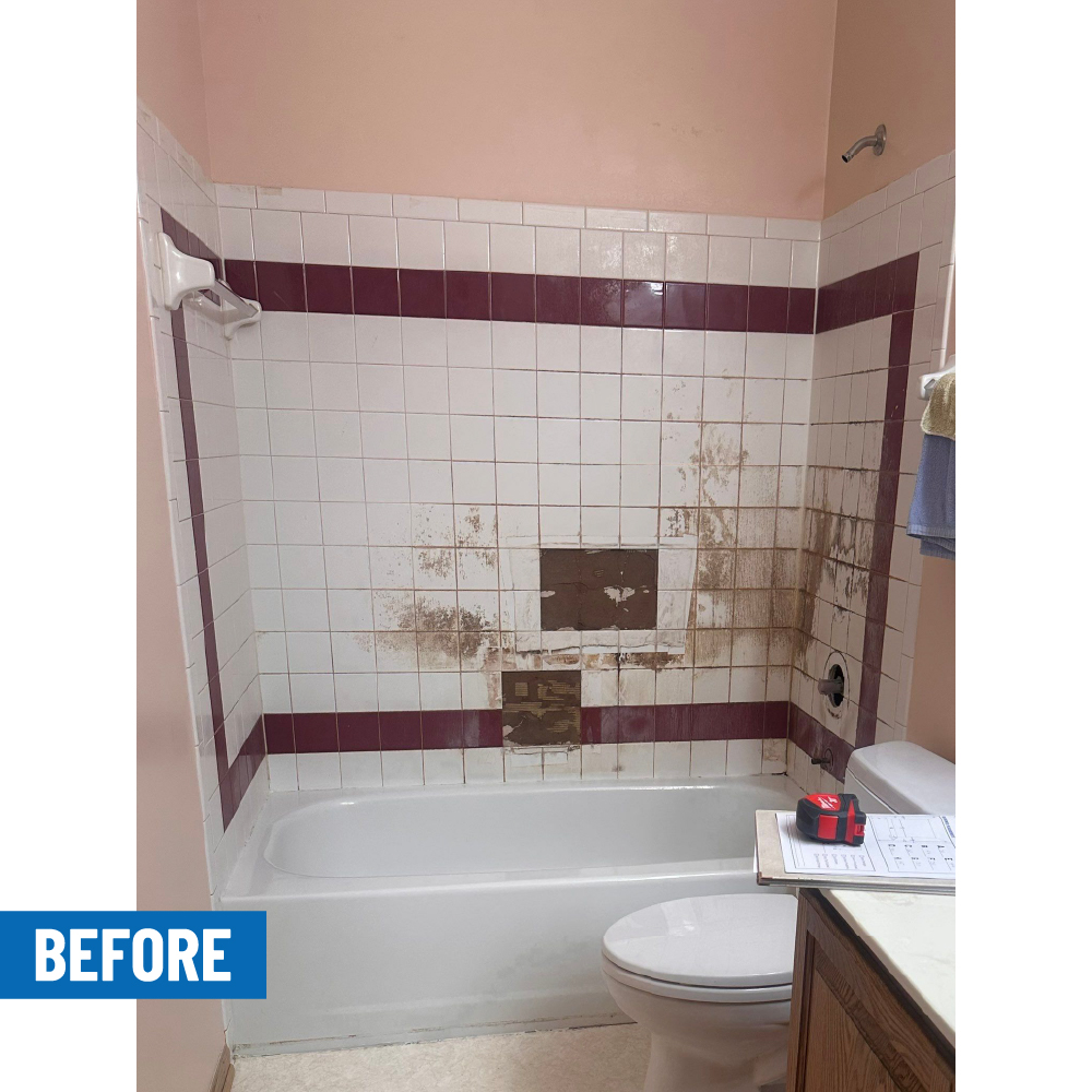 ugly bathroom tiles with crumbling shower tiles falling off