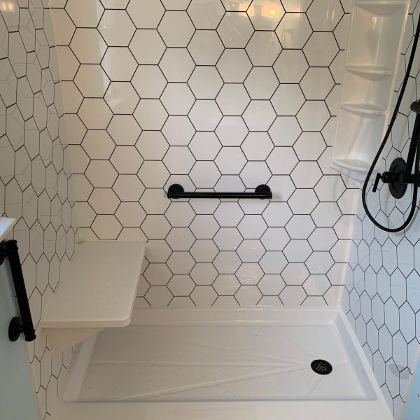 improveit home remodeling photos of fun louisville shower design with hexagon tile shower wall pattern for bathroom remodeling louisville safe showering and louisville home improvement 2025 bathroom trends