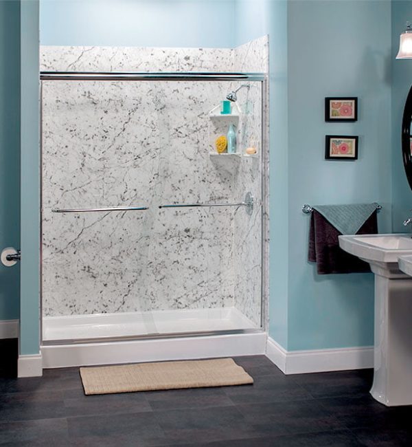 Aegean Teal Carrara Marble Shower