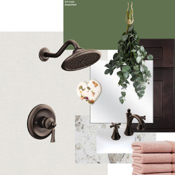 designing a shower with a dark green spring color palette