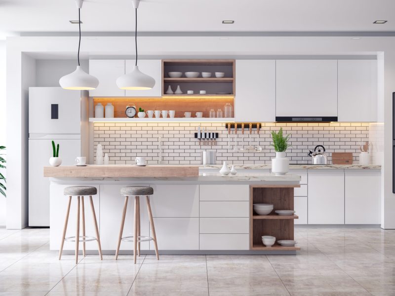A Cozy Modern kitchen white room interior .3drender