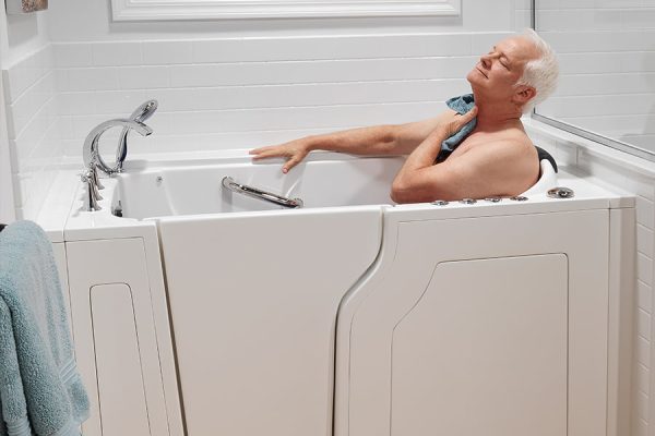 Walk-in tub with shower that you can get with a golden buckeye card